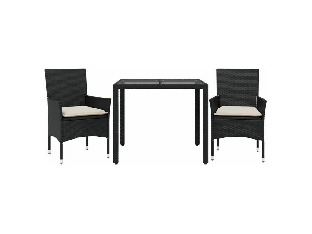 Ensemble à manger de jardin et coussins 3 pcs Zensova rotin verre LPDL75691