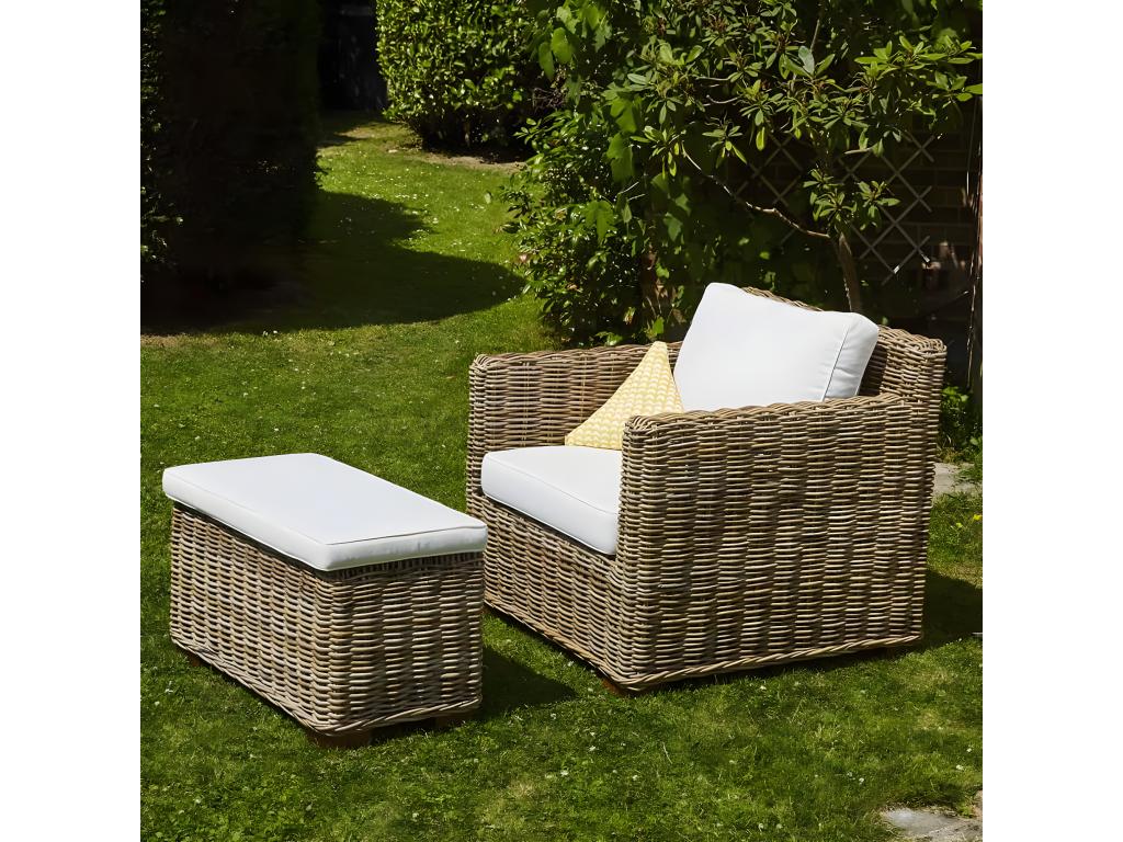 Fauteuil de jardin en Dormeva naturel avec pouf TTMQ16649