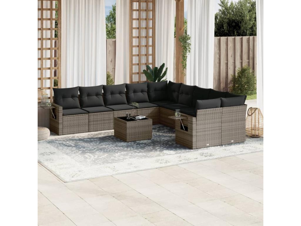 Salon de jardin 11 pcs avec coussins gris résine tressée QZWC51269