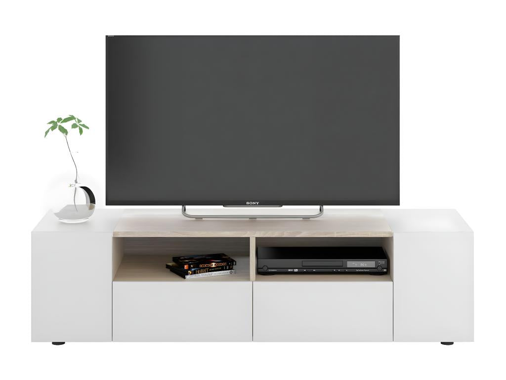 Meuble TV Zensova Buffet téléZensova de salon Meuble TV moderne Buffet bas polyvalent 138x42h36 cm Blanc et Chêne TAQW13494