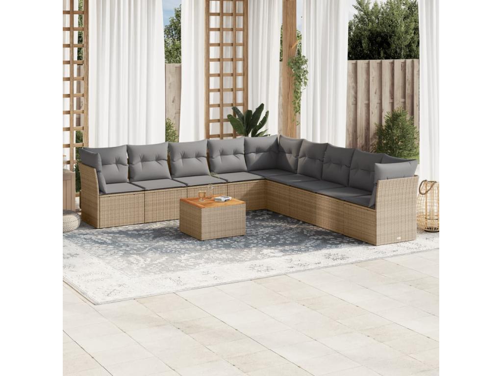 Salon de jardin avec coussins 10 pièces beige résine tressée TIJV54610