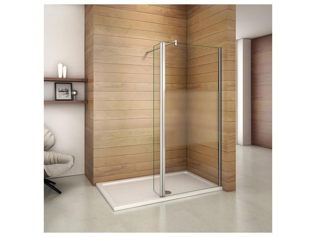 Paroi de douche à l'italienne verre dépoli au centre 120 40x200cm avec retour pivotant avec barre de fixation 90cm en carré DRQE34996