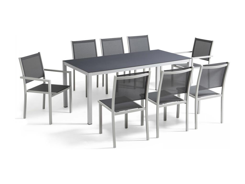 Ensemble table de jardin et 8 chaises en aluminium gris LPWG42971