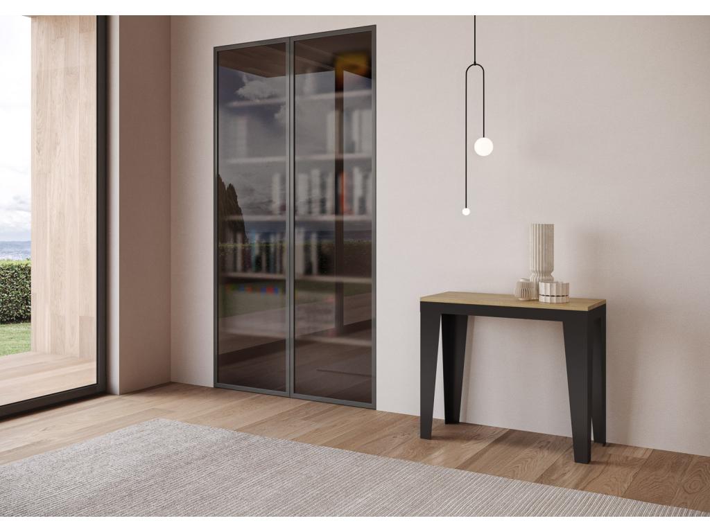 Console extensible 90x40/ 196 cm Zensova Chêne Nature cadre Anthracite XCEQ83425