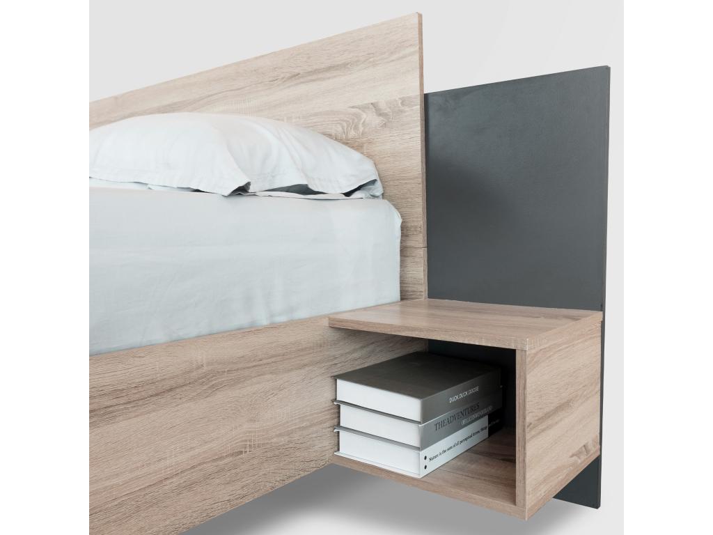 Lit double 160x200cm en bois massif - avec 2 tables de chevet Zensova à Zensova - Naturel AHKM93683