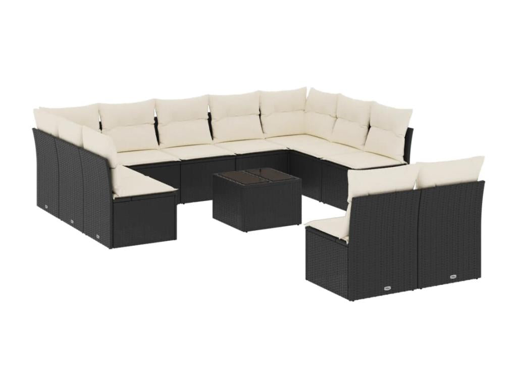 Salon de jardin 12 pcs avec coussins noir résine tressée XVSV24938