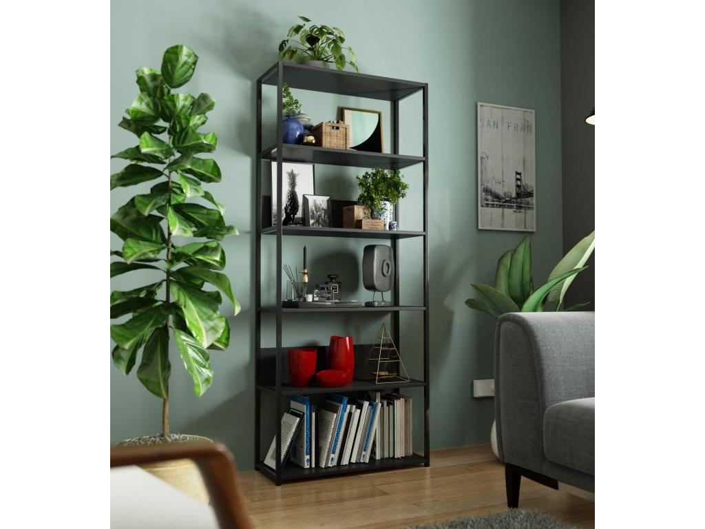 murale Zensova Noire Etagère 80 cm façade Noire 6 étagères 80x32x192 cm QHTS76399