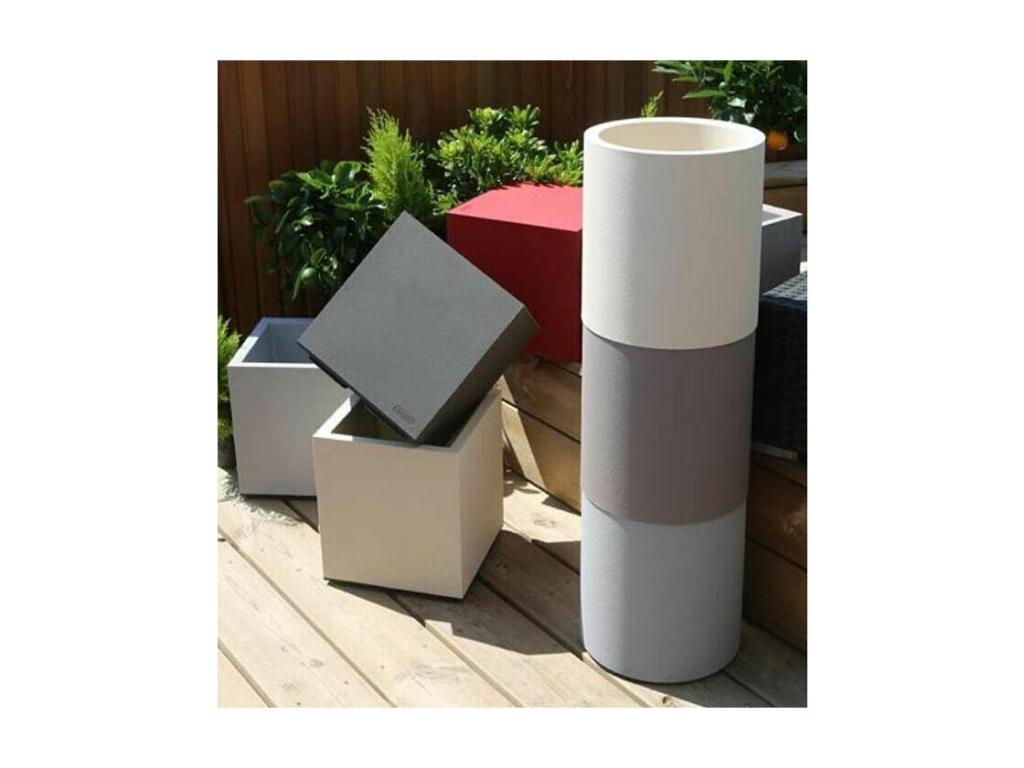 Pot en plastique carré aspect granit 30 cm Gris clair GPMF70948