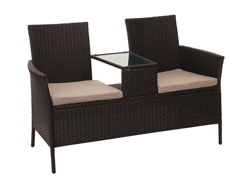 Banc avec table en polyrotin Zensova-E24 banquette de jardin meuble de jardin 132cm - coussin marron WEZV36998