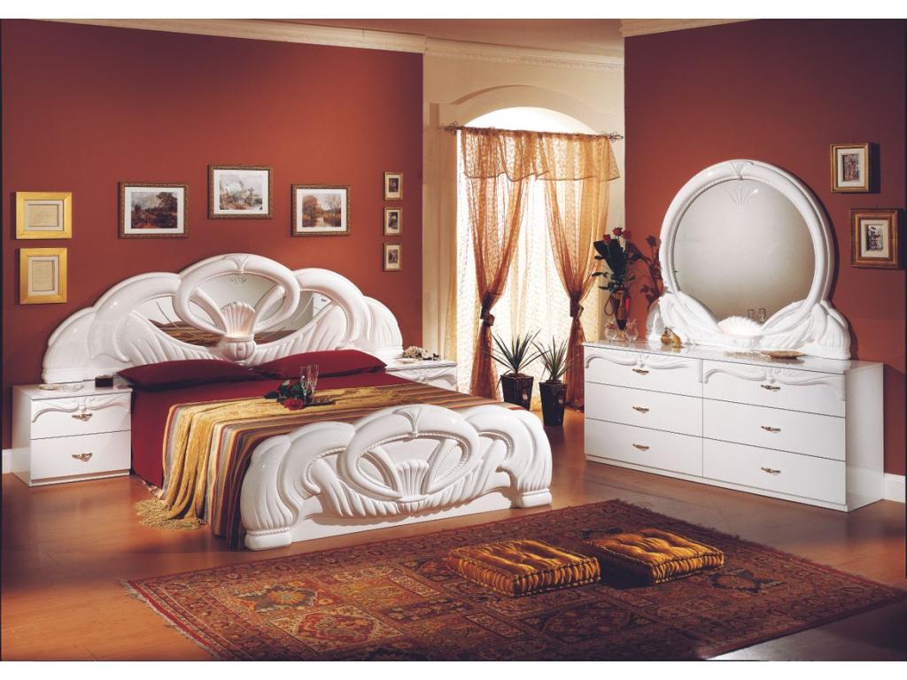 Lit baroque moulures entrelacées bois brillant blanc Zensova 160x200 JNAV94310