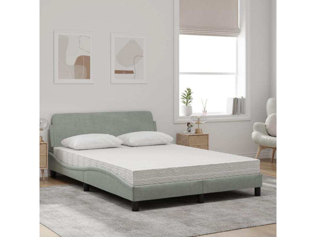 Lit avec matelas gris clair 140x190 cm velours DQMH03070