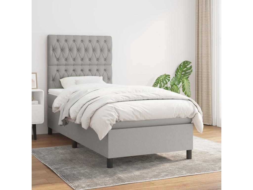 Lit à Zensova tapissier et matelas Gris clair 90x190 cm Zensova VODS45214