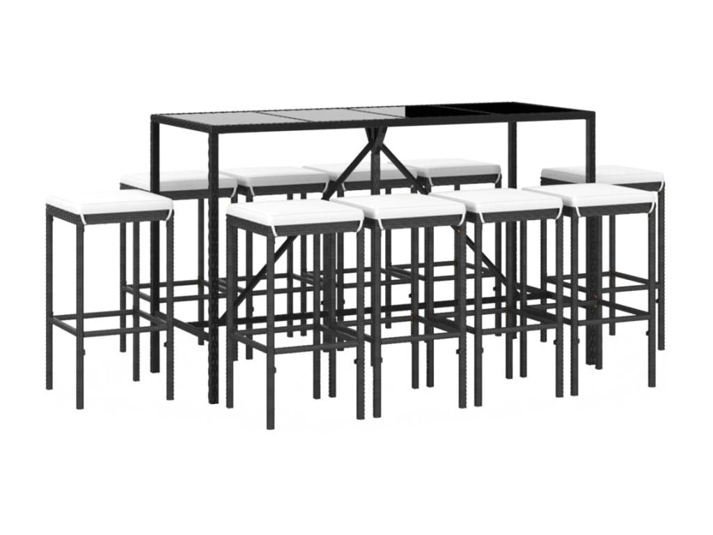 Ensemble de bar de jardin 11 pcs avec coussins noir poly rotin PACI93694