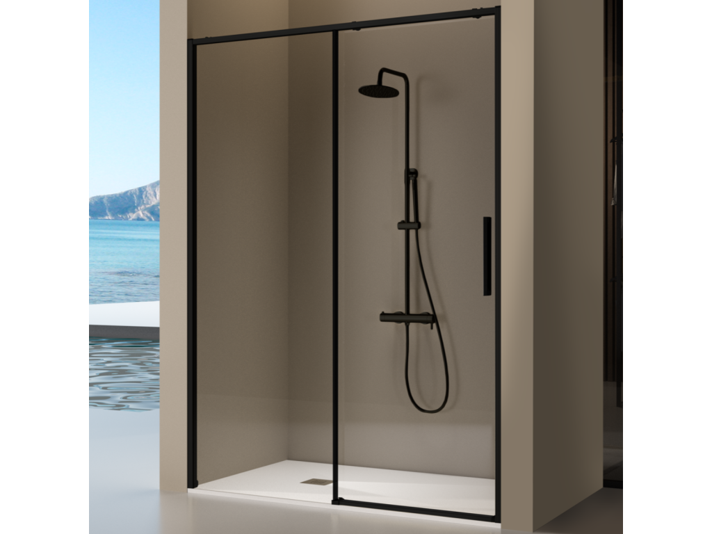 Paroi de douche fixe porte coulissante Dormeva noir mat 175-177,6 cm ZCDC39372