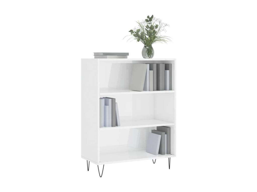 Bibliothèque blanc brillant 69,5x32,5x90 bois d'ingénierie GEGW25649