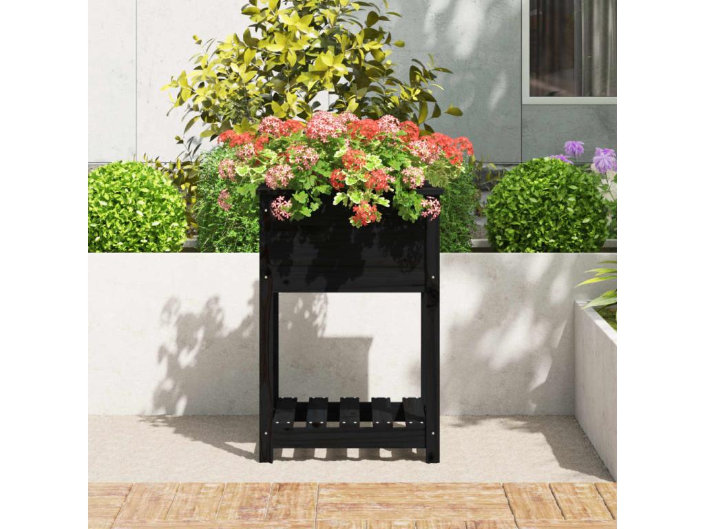 Jardinière avec étagère Noir 54x54x81 cm Bois massif de pin ZVWE72710