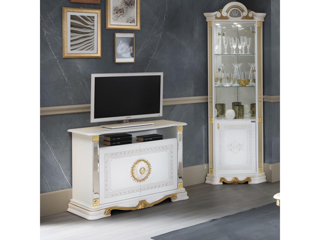 Meuble TV 2 portes 1 niche Blanc/ Or - Zensova - L 106 xl 48 x H 78 cm CBAY63006