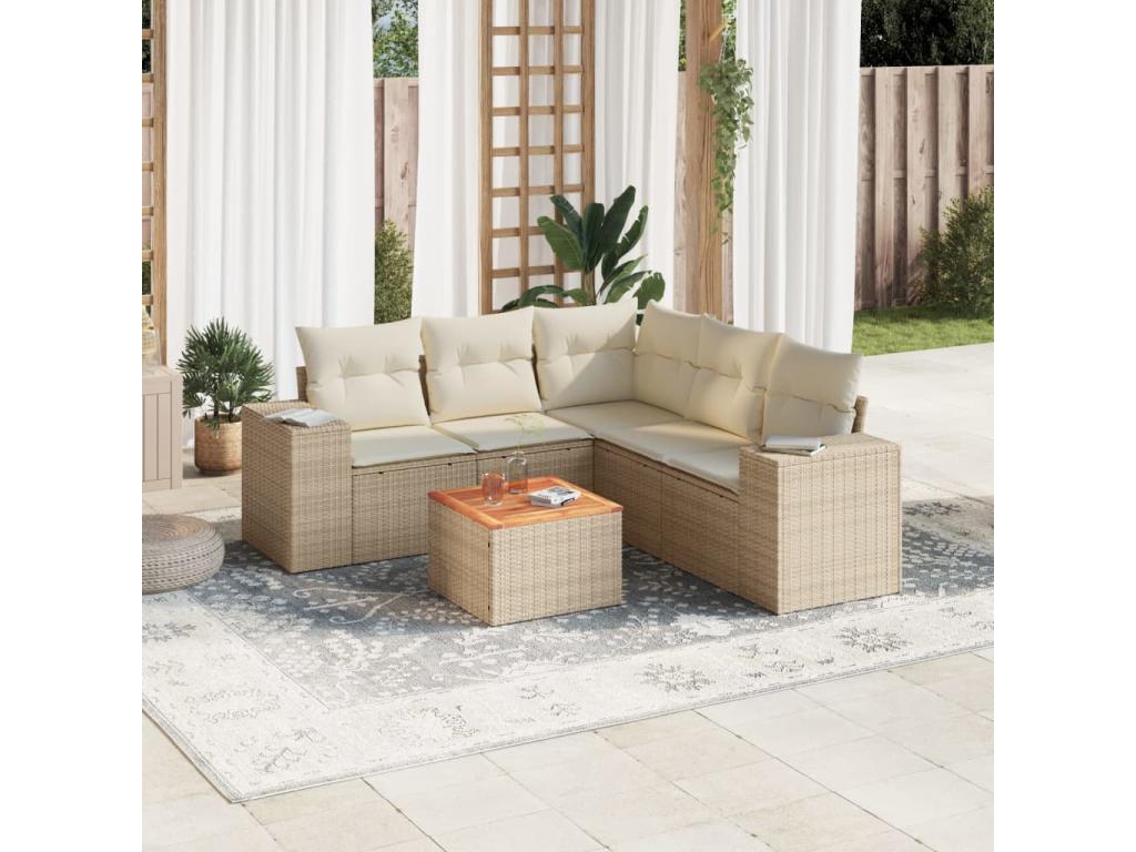 Salon de jardin avec coussins 6 pcs beige résine tressée YHLA52458