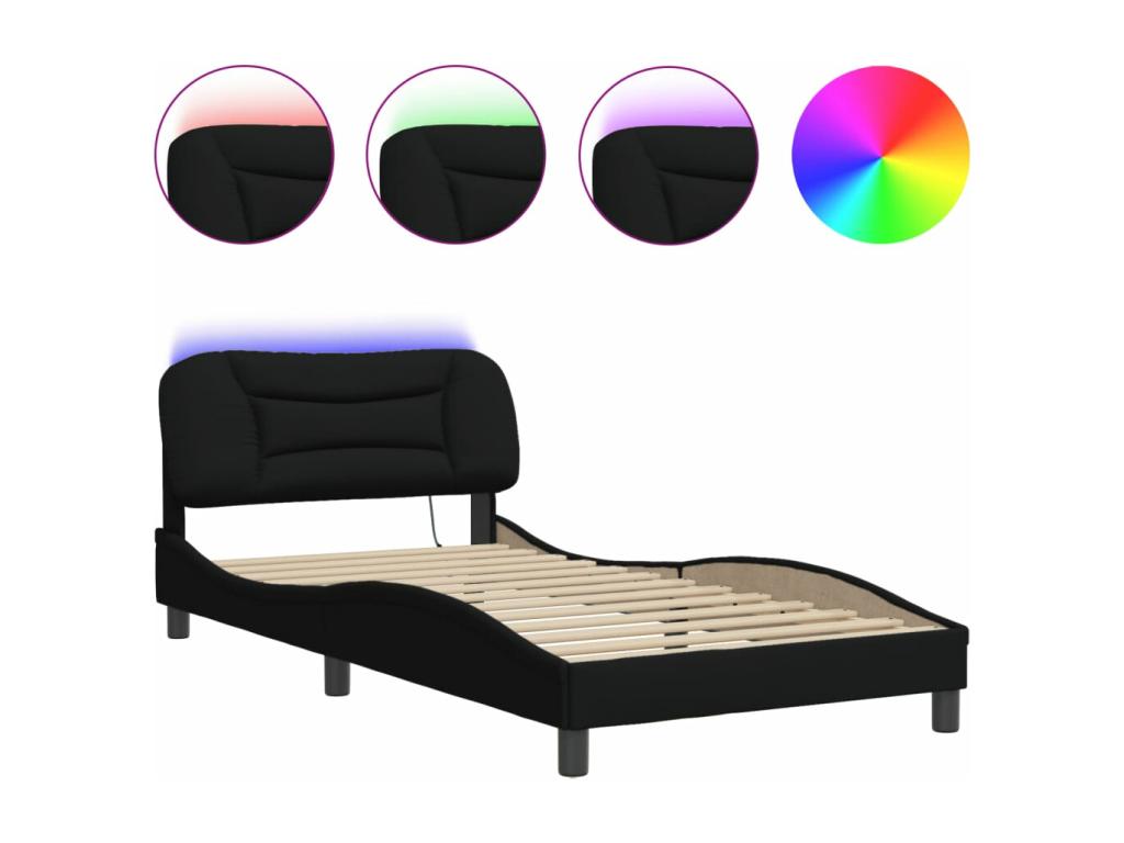 Cadre de lit avec Dormevaères LED noir 100x200 cm tissu OWPQ03855