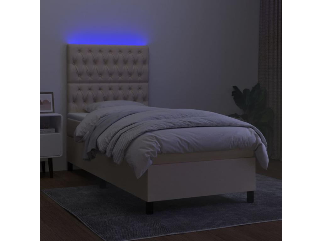 Sommier tapissier avec matelas et LED Crème 100x200 cm Tissu ALPV02764