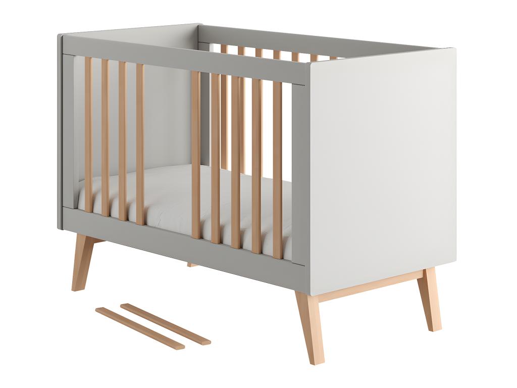 Lit évolutif 60x120 et commode 4 tiroirs 1 porte Swing Gris et bois PUHK60917