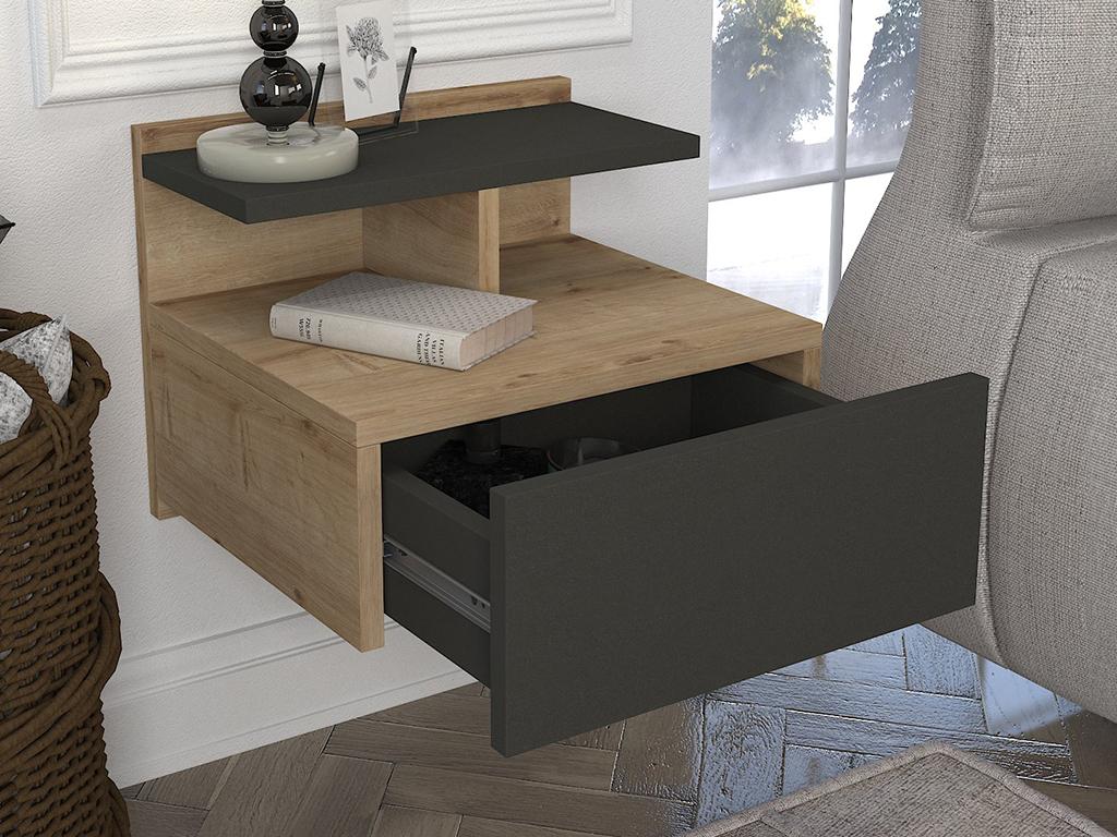 Table de chevet suspendue - 1 tiroir - Coloris Naturel et anthracite - Dormeva DLZH90710