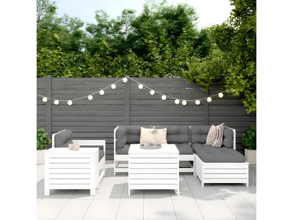 Salon de jardin 7 pcs blanc bois de pin massif YIGJ75837