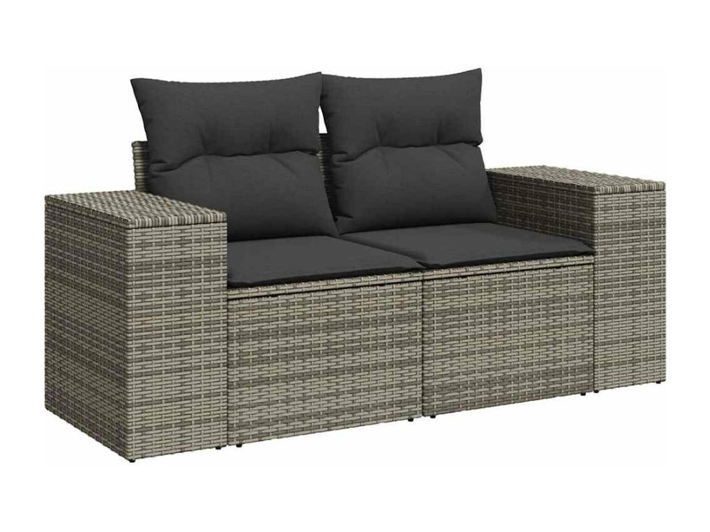 Salon de jardin 9 pcs avec coussins gris résine tressée MTJK40939