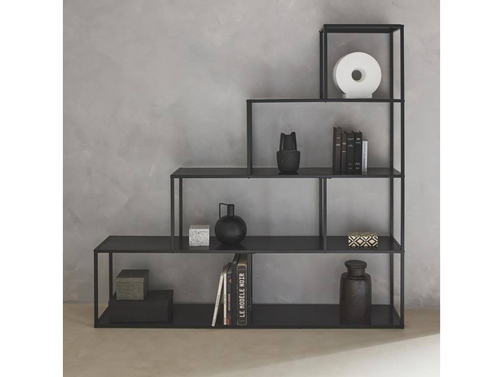 Etagère bibliothèque escalier en métal noir 4 niveaux INDUSTRIELLE L 160 x P 30 x H 157cm FIHO78636