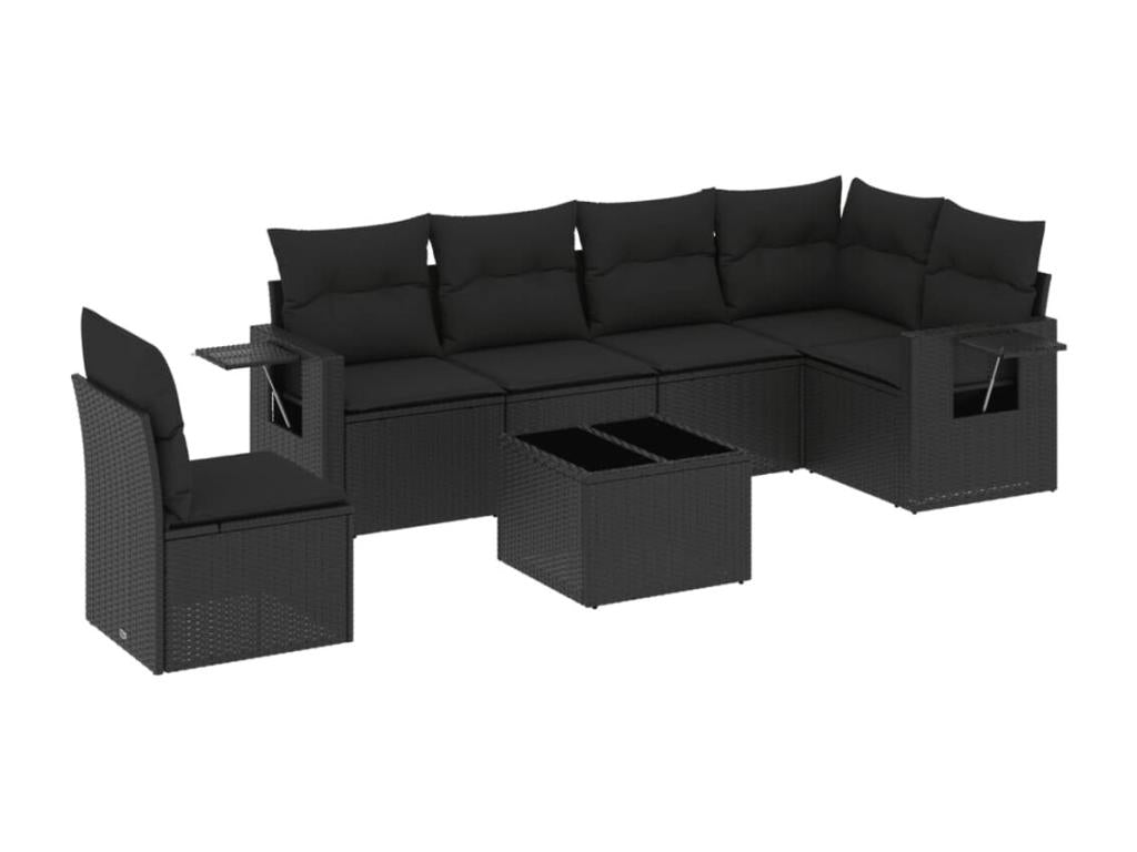 Salon de jardin 7 pcs avec coussins noir résine tressée FGLX52779