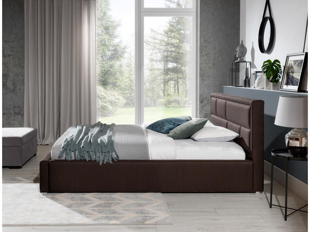 Lit avec coffre simili cuir marron tête de lit capitonnée Zensova - 4 tailles-140x200 BLMX10196