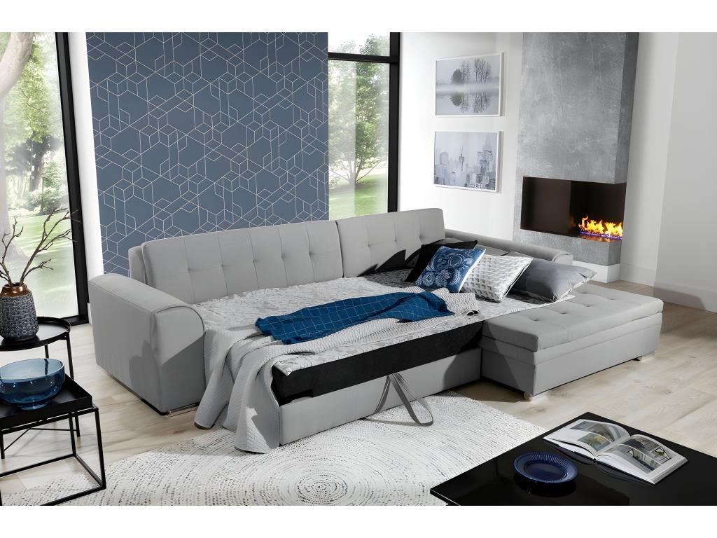 Canapé d'angle convertible - Dormeva - en tissu de qualité gris 5/6 places angle droit vu de face PGXT84785