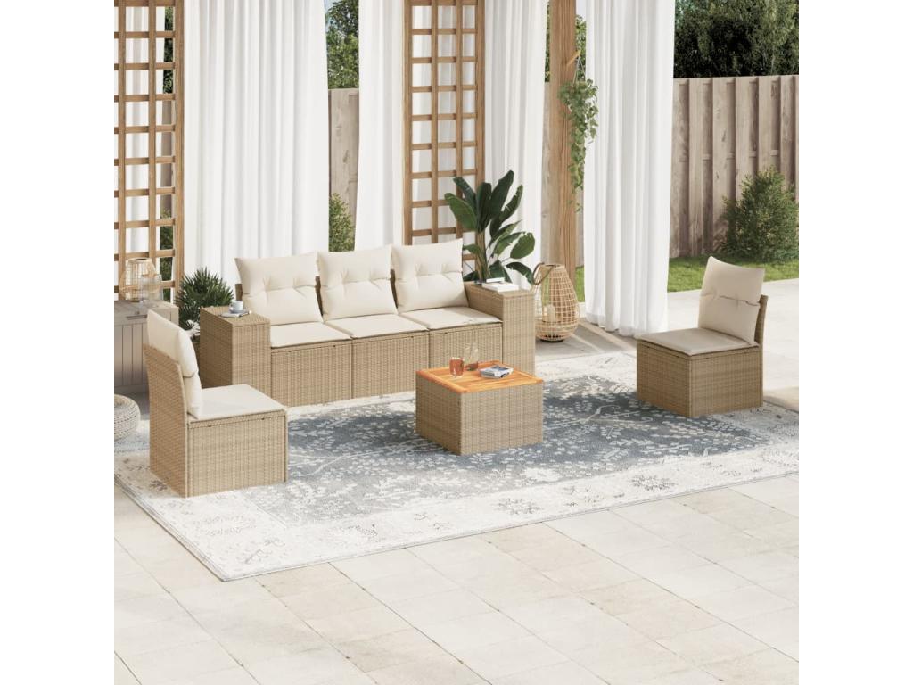 Salon de jardin avec coussins 6 pcs beige résine tressée LRVB13974