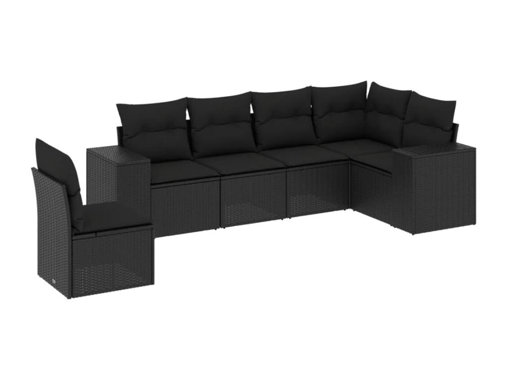 Salon de jardin 6 pcs avec coussins noir résine tressée HTNL44673