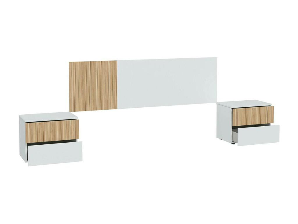 Tête de lit Dormeva Tête de lit avec 2 tables de chevet Ensemble chambre à coucher 266x34h89 cm Blanc et Chêne GAQF03413