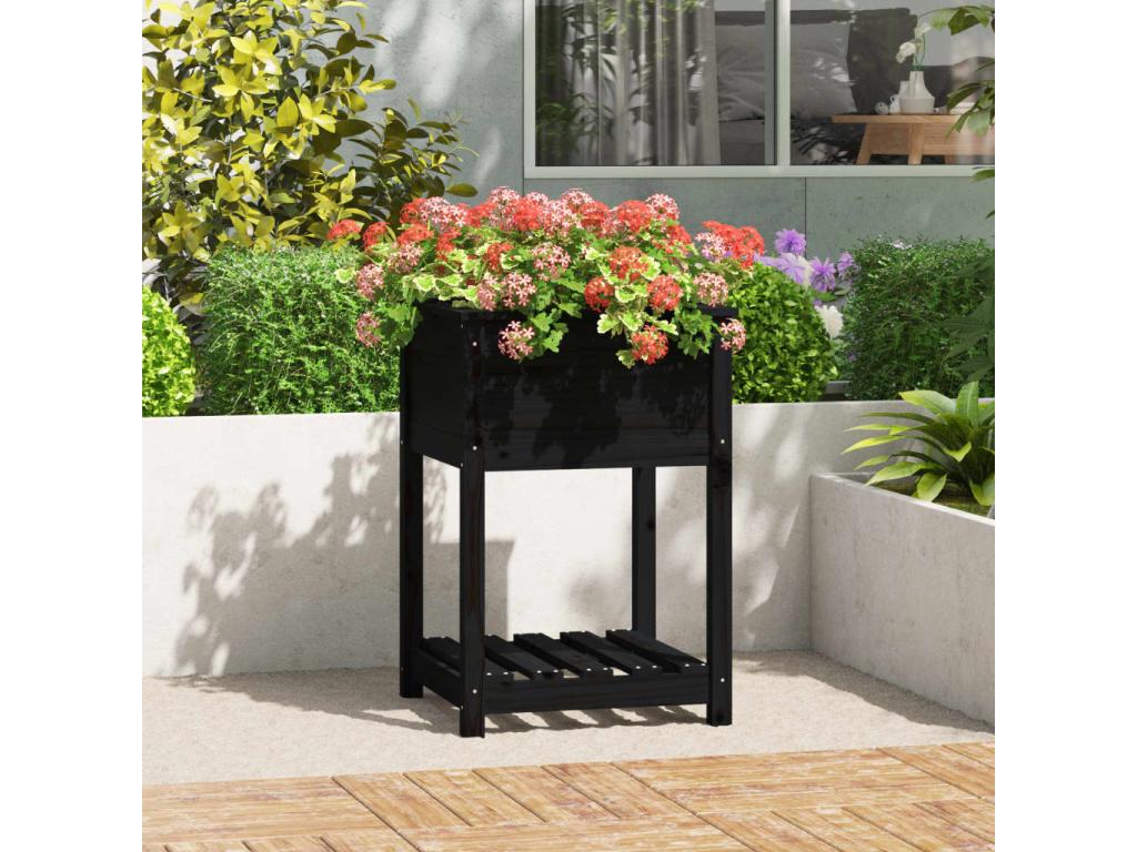 Jardinière avec étagère Noir 54x54x81 cm Bois massif de pin ZVWE72710
