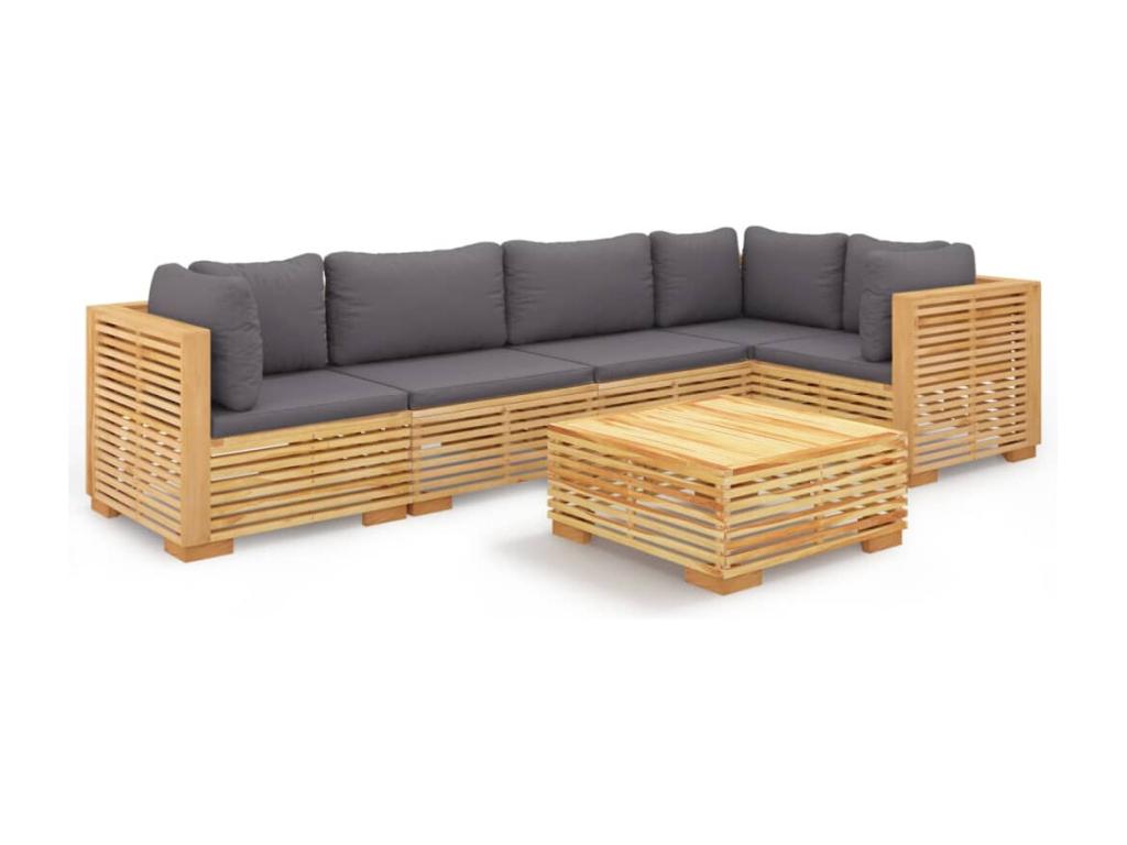 Salon de jardin 6 pcs avec coussins Bois de teck solide OLNK37766