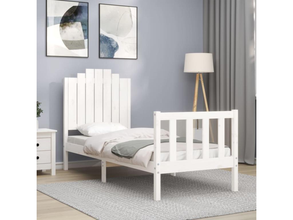 Cadre de lit avec tête de lit blanc petit simple bois massif QZMU38981
