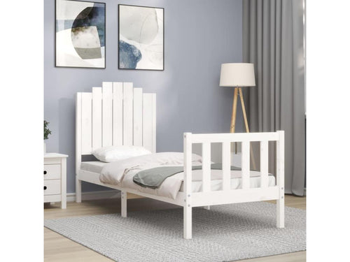 Cadre de lit avec tête de lit blanc petit simple bois massif QZMU38981