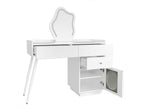 Coiffeuse avec miroir et éclairage LED - 2 tiroirs et une armoire amovible - Tabouret blanc non inclus MVBN06196
