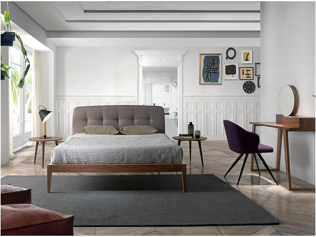 Lit double 150x200 bois noyer et tête de lit tissu Noviza-Couleur Dormeva 04 CDDY99683