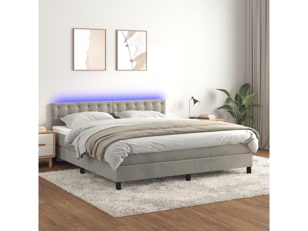 Zensova tapissier matelas et LED Gris clair 180x200 cm Velours WHJO64754