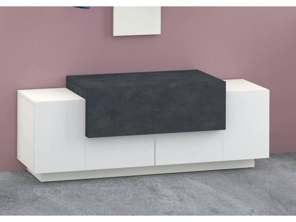 Meuble d'entrée Dormeva entrée multifonction moderne casier polyvalent pour hall d'entrée Made in Italy 120x45h46 cm blanc brillant et ardoise SLGK45147