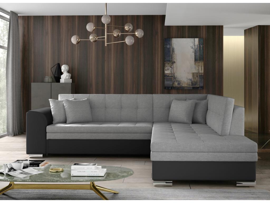 Canapé convertible angle droit tissu gris clair et simili noir Dormeva 260cm FWLP32218