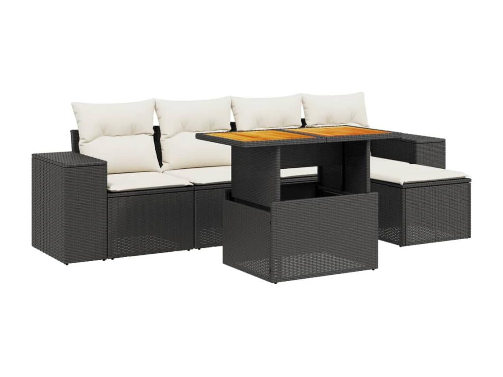 Salon de jardin 6 pièces avec coussins noir résine tressée GFLK04656