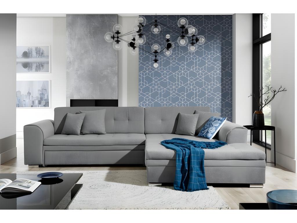 Canapé d'angle convertible - Dormeva - en tissu de qualité gris 5/6 places angle droit vu de face PGXT84785