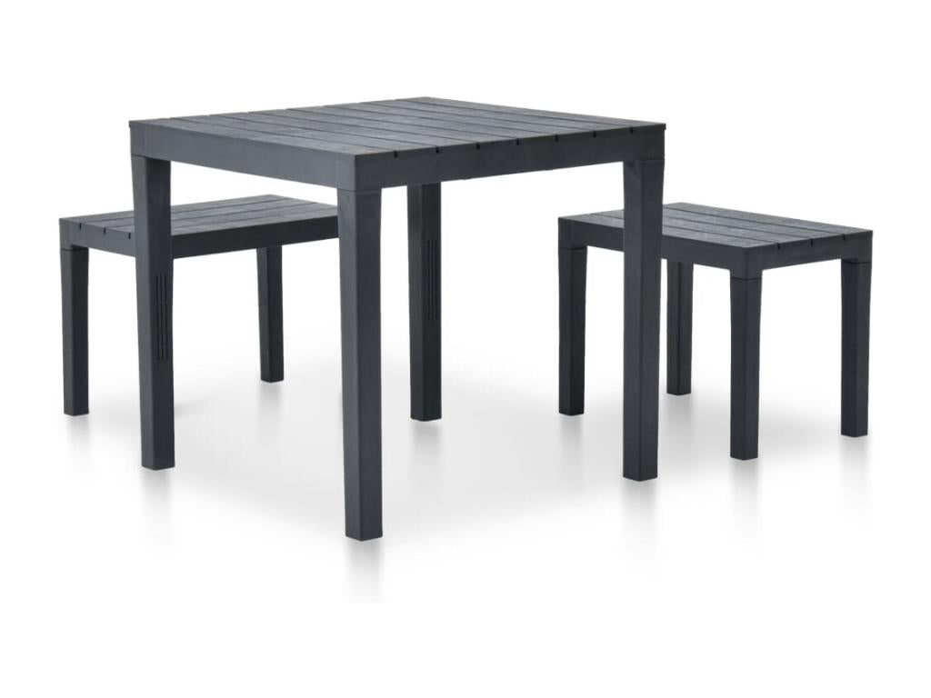 Table de jardin avec 2 bancs Plastique Anthracite ECAT38977