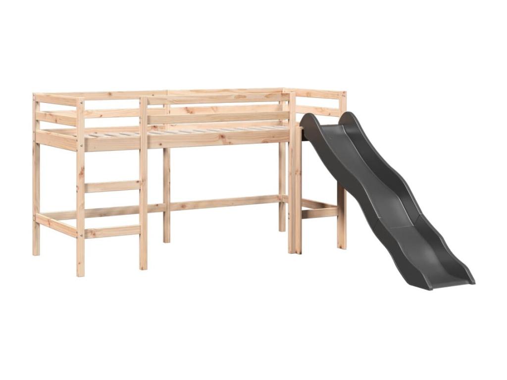 Lit mezzanine enfants et rideaux bleu 90x190cm bois pin massif EYPY39887