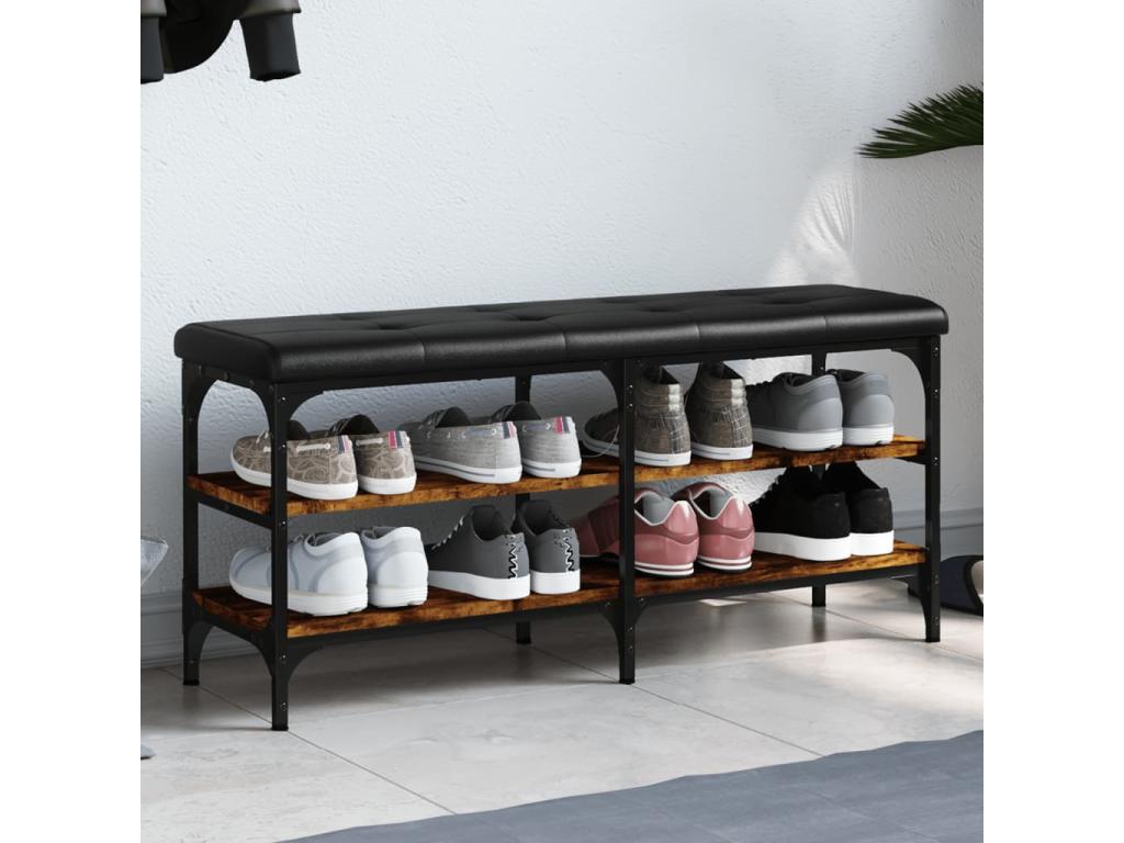 Banc à chaussures chêne fumé 102x32x47 bois d'ingénierie FKBY96495