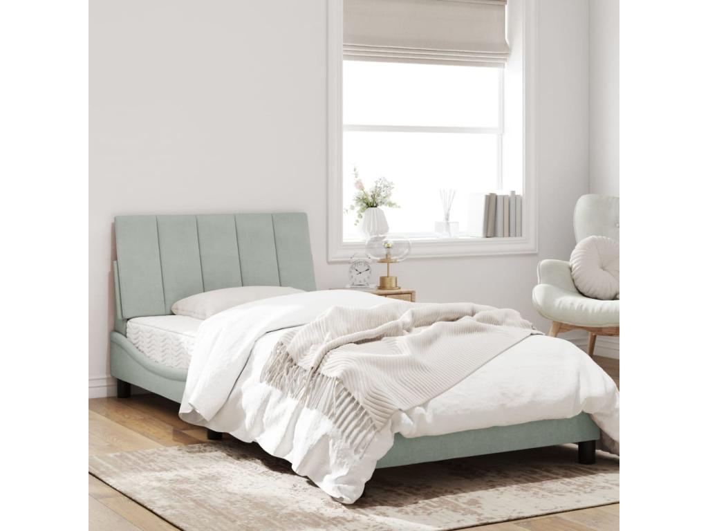 Lit avec matelas gris clair 100x200 cm velours JDDP99844
